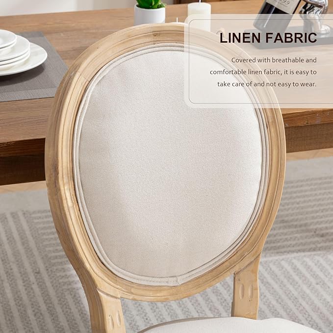 Upholstered Dining Chairs Set of 2 French Country Oval Fabric Back Kitchen Si...