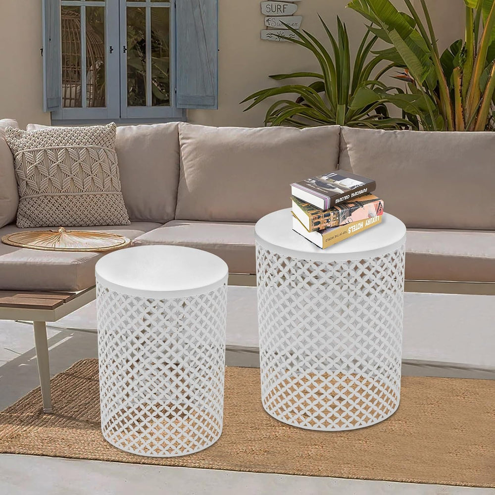 Side Table, Set of 2 Accent Table Decorative Garden Stools for Indoor Outdoor...
