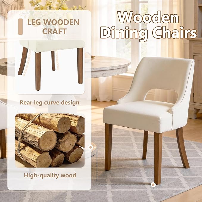 ClinQ Wooden Dining Chairs Set of 2, Modern Fabric Upholstered Kitchen Chairs...