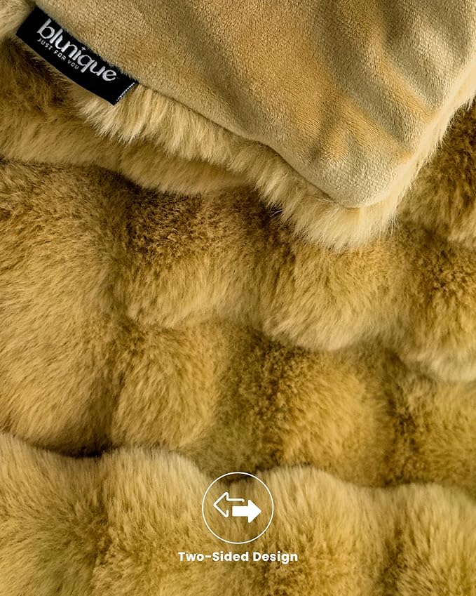 Ultra Soft Cozy Faux Fur Throw Blanket, Fuzzy Plush Thick Bubble Blanket