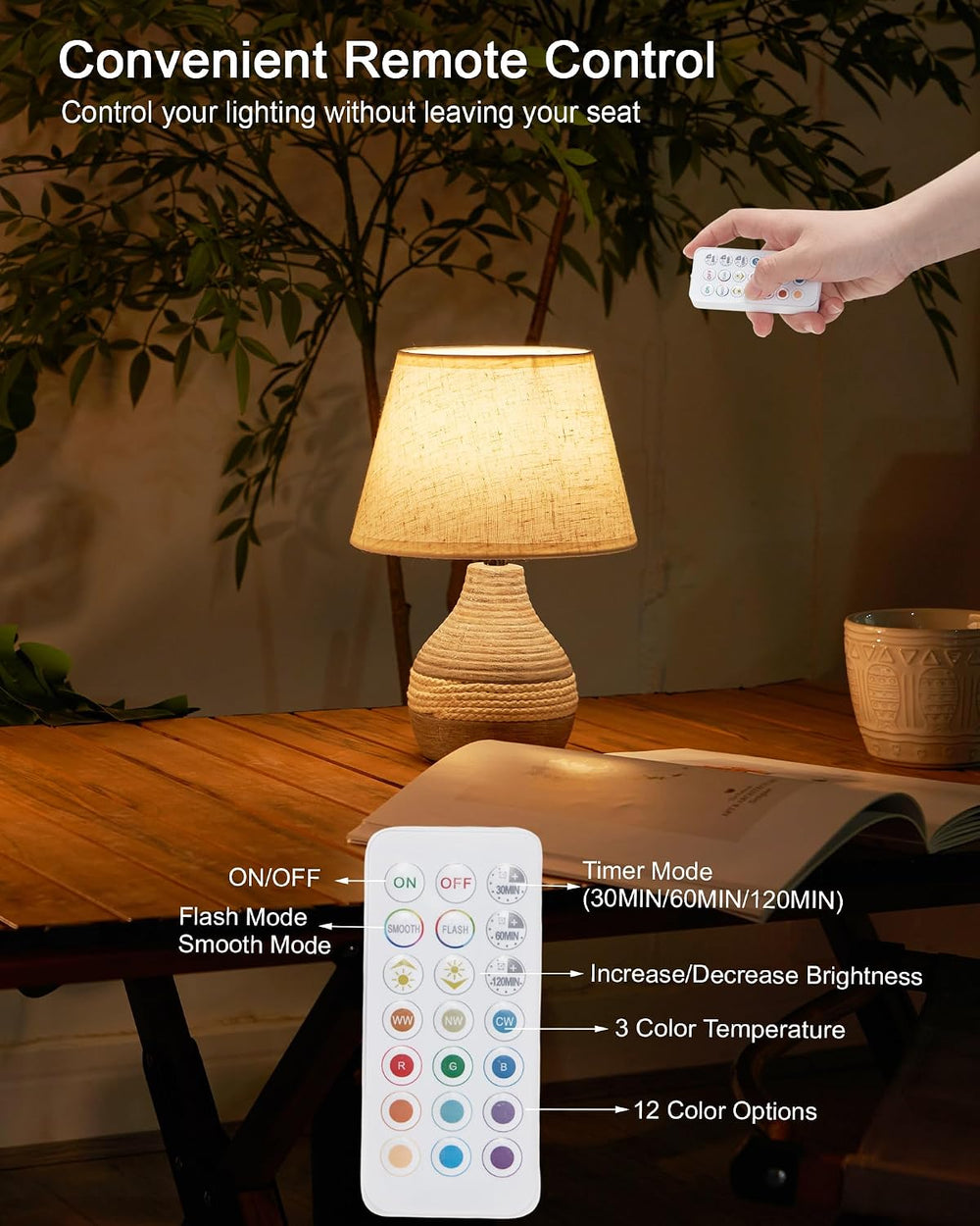 10" H Small Rechargeable Cordless Ceramic Table Lamp, Coastal