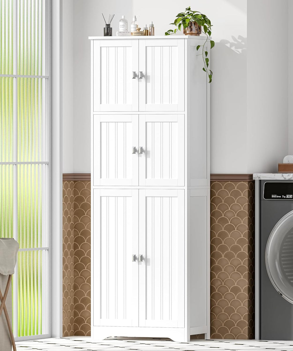 Tall Bathroom Storage Cabinet, 63" H Linen Floor Cabinet | Pantry Storag...