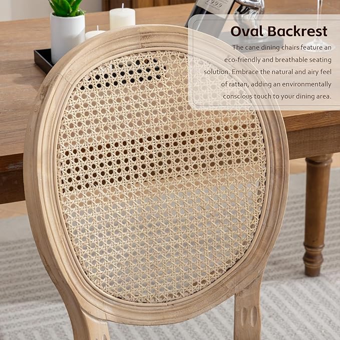 Rattan Back Upholstered Dining Chairs Set of 6 French Country Oval Kitchen Si...