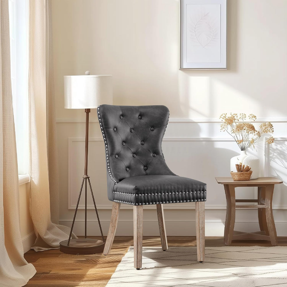 SyMax Faux Leather Dining Chairs Set of 2, Tufted Wingback Upholstered Dining...