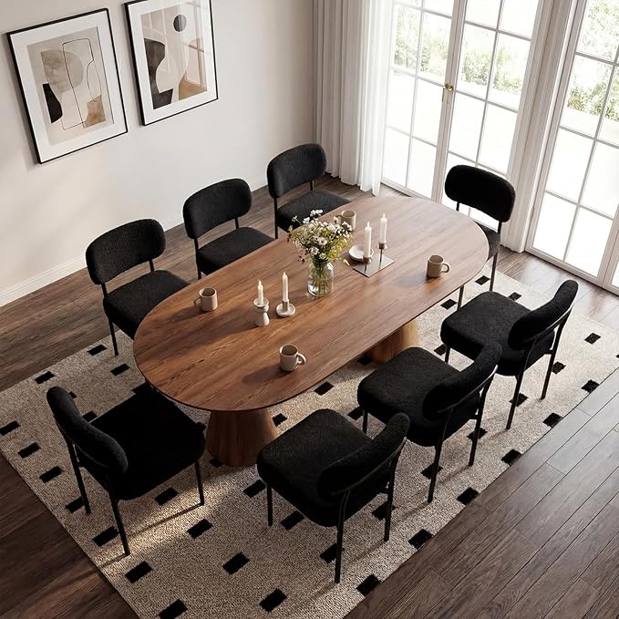 Dining Chairs, Beige Boucle Dining Chairs, Kitchen Dining Room Chairs Curved ...
