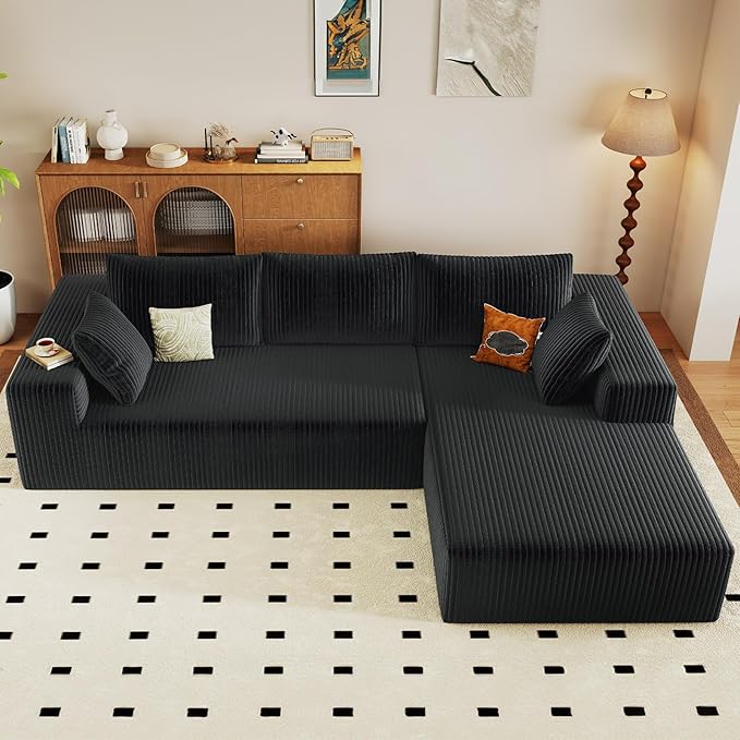 96" Modular Sectional Couch, Boneless L Shaped Cloud Sofa with Chaise Lo...