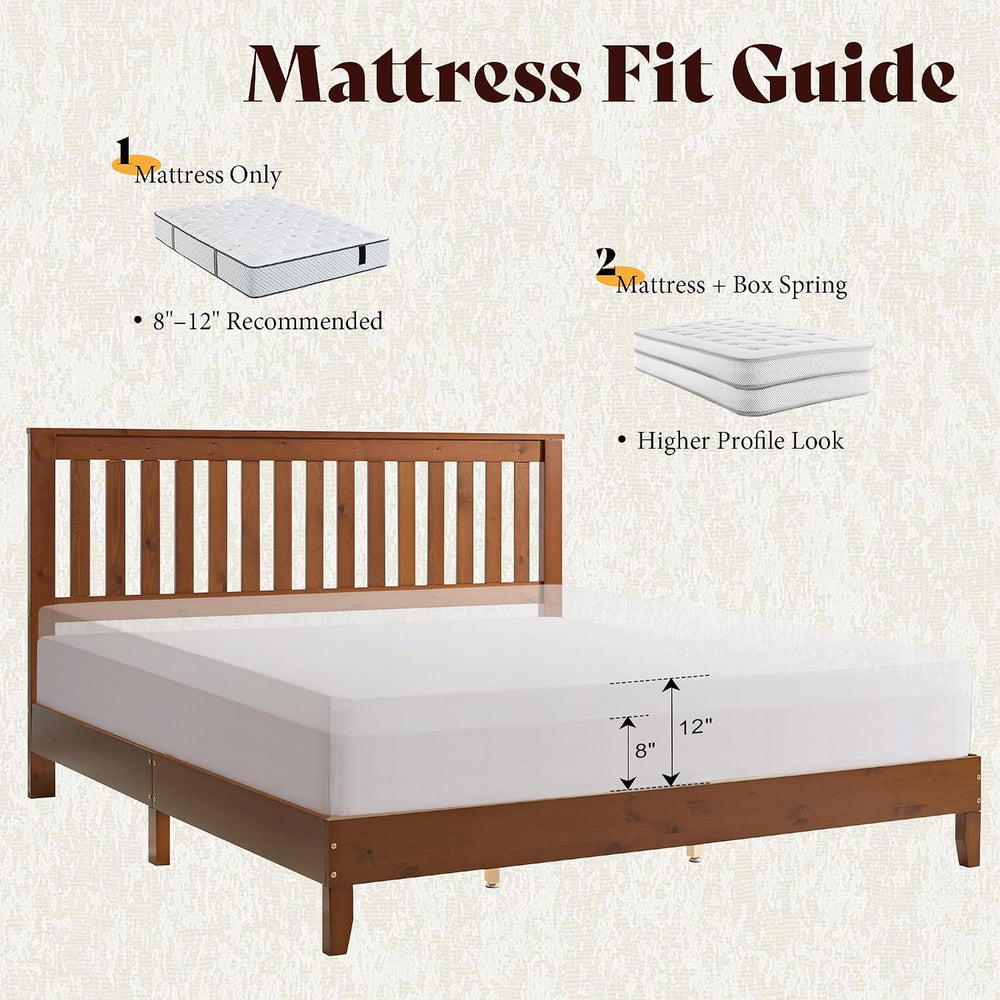 AMERLIFE Solid Wood Full Size Bed Frame with 46" Headboard, Walnut