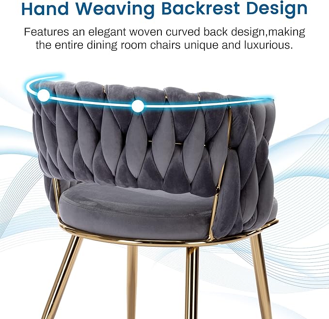 KCC Velvet Dining Chairs Set of 4, Gold Modern Dining Chair with Metal Legs, ...