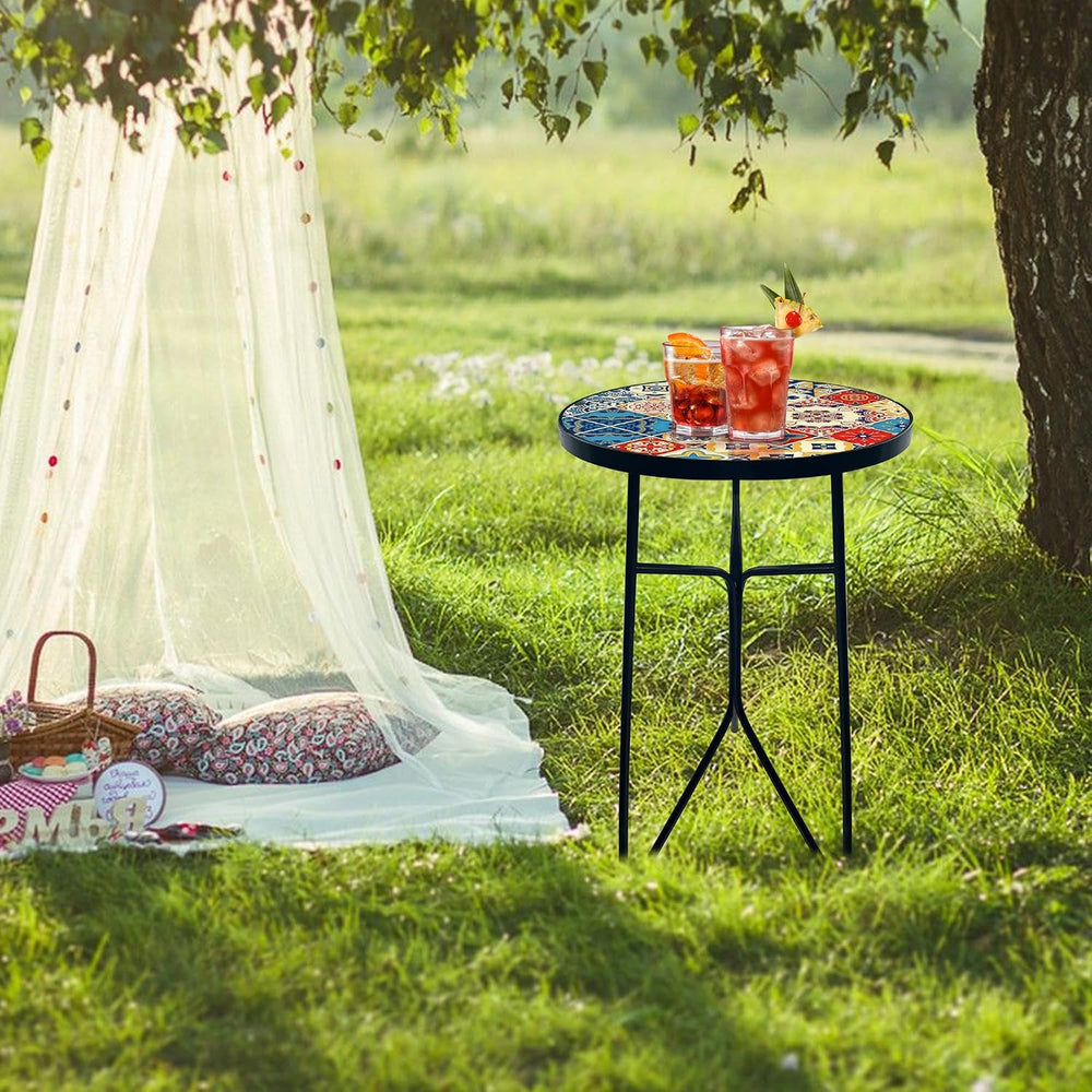 Mosaic Round Sode Tea Table, Outside Unique Furniture, Small End Outdoor Side...