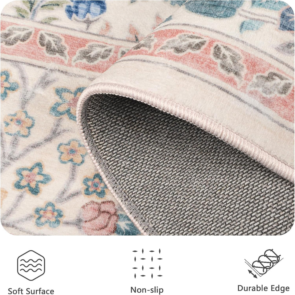 8x10 Area Rugs, Machine Washable Low Pile Floral Rugs for Living Room, Bedroo...