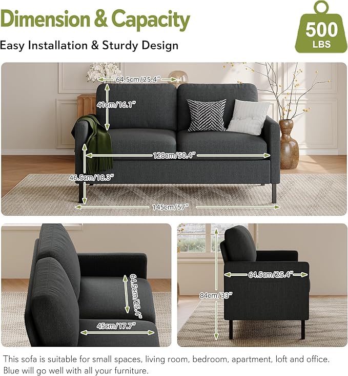 STHOUYN 56" W Fabric Loveseat Sofa with 2 USB, Small Couches for Living ...