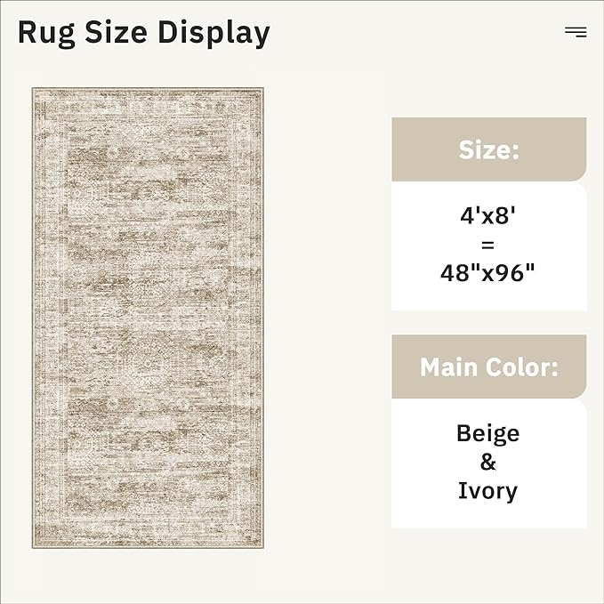 Hallway Runner Rug 4x8 Wide: Washable Thin Runners