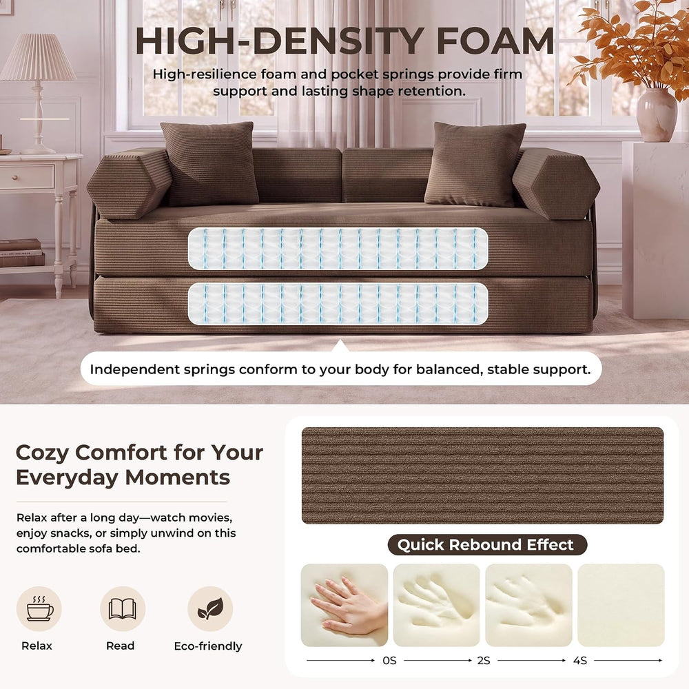 79" Convertible Futon Sofa Bed, Boneless Couch for Living Room | Brown
