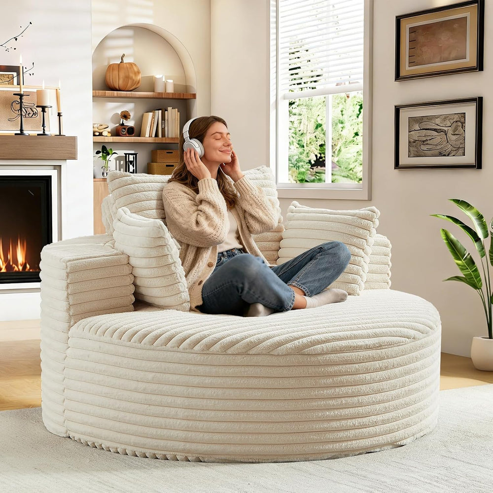 Oversized Round Chair Lounge Chaise Indoor, 55'' Single Sofa Beige
