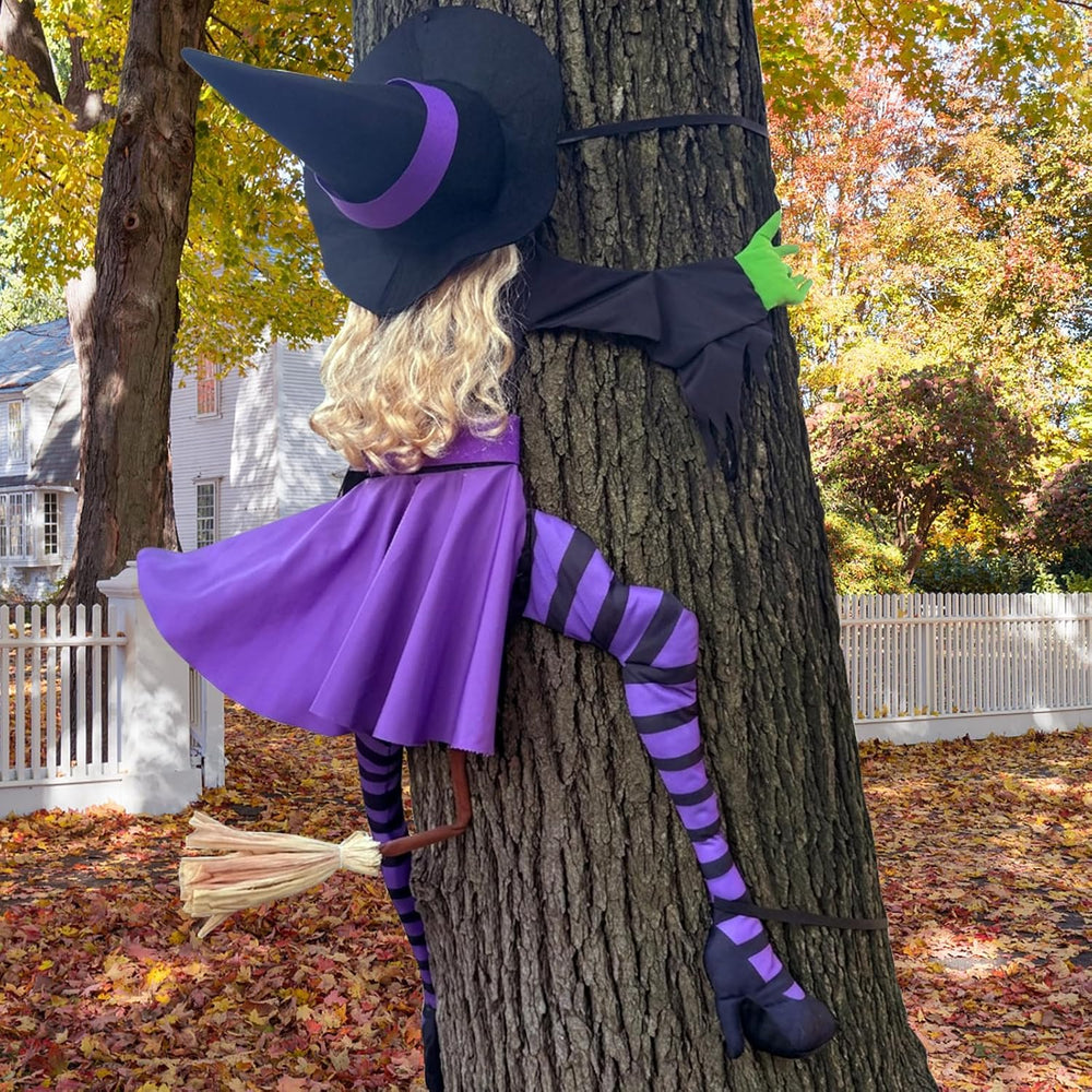 63" Purple Witch Crashing into Tree Halloween Decorations