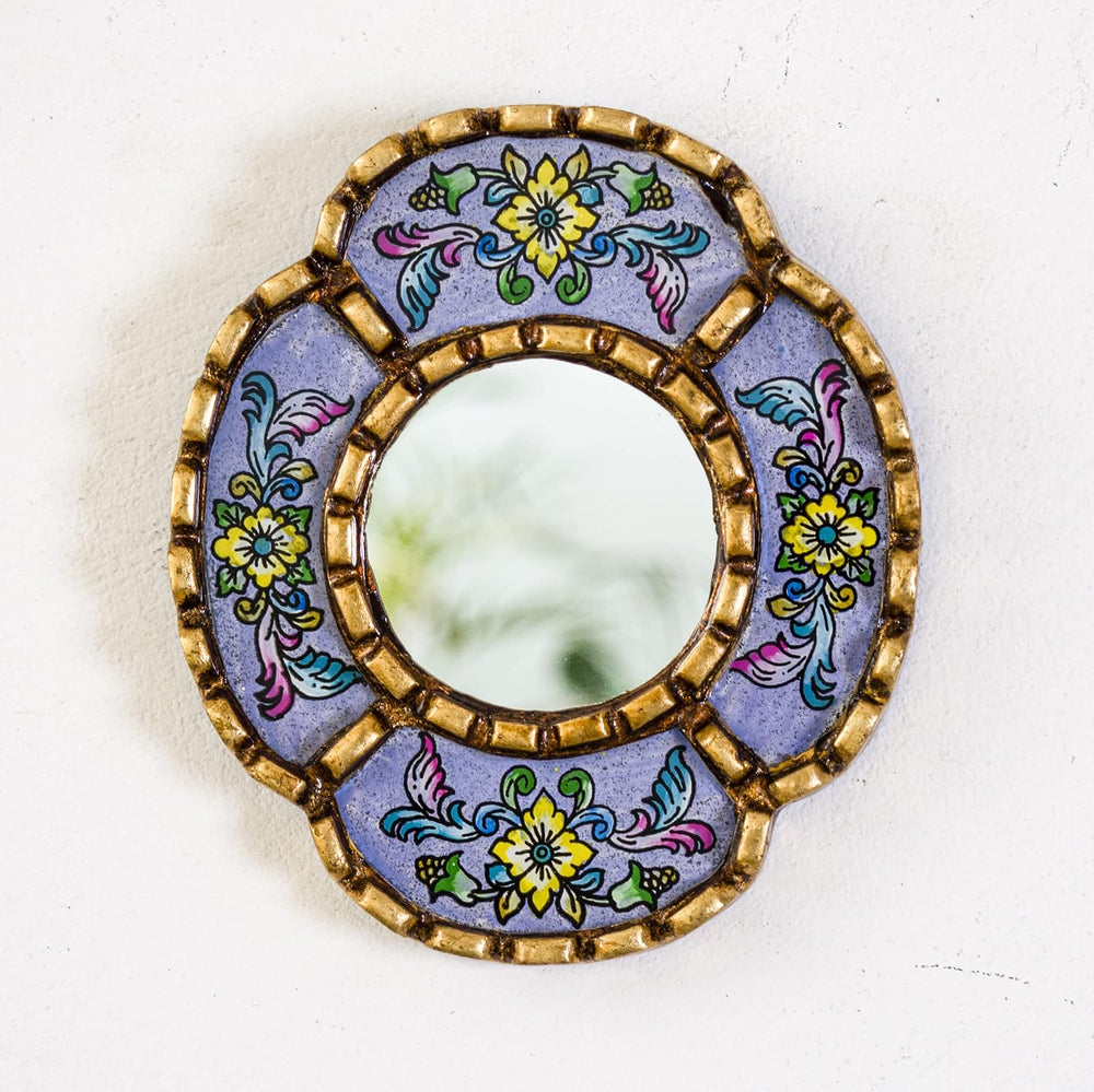 Peruvian Mirror Set 3, Floral Shapes, Turquoise Purple Beige