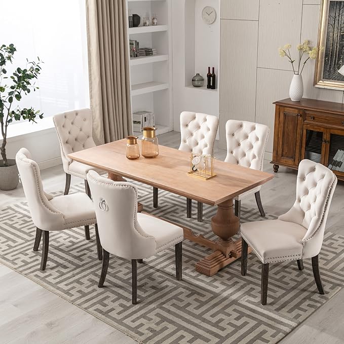 KCC Velvet Dining Chairs Set of 6, Upholstered High-end Tufted Dining Room Ch...