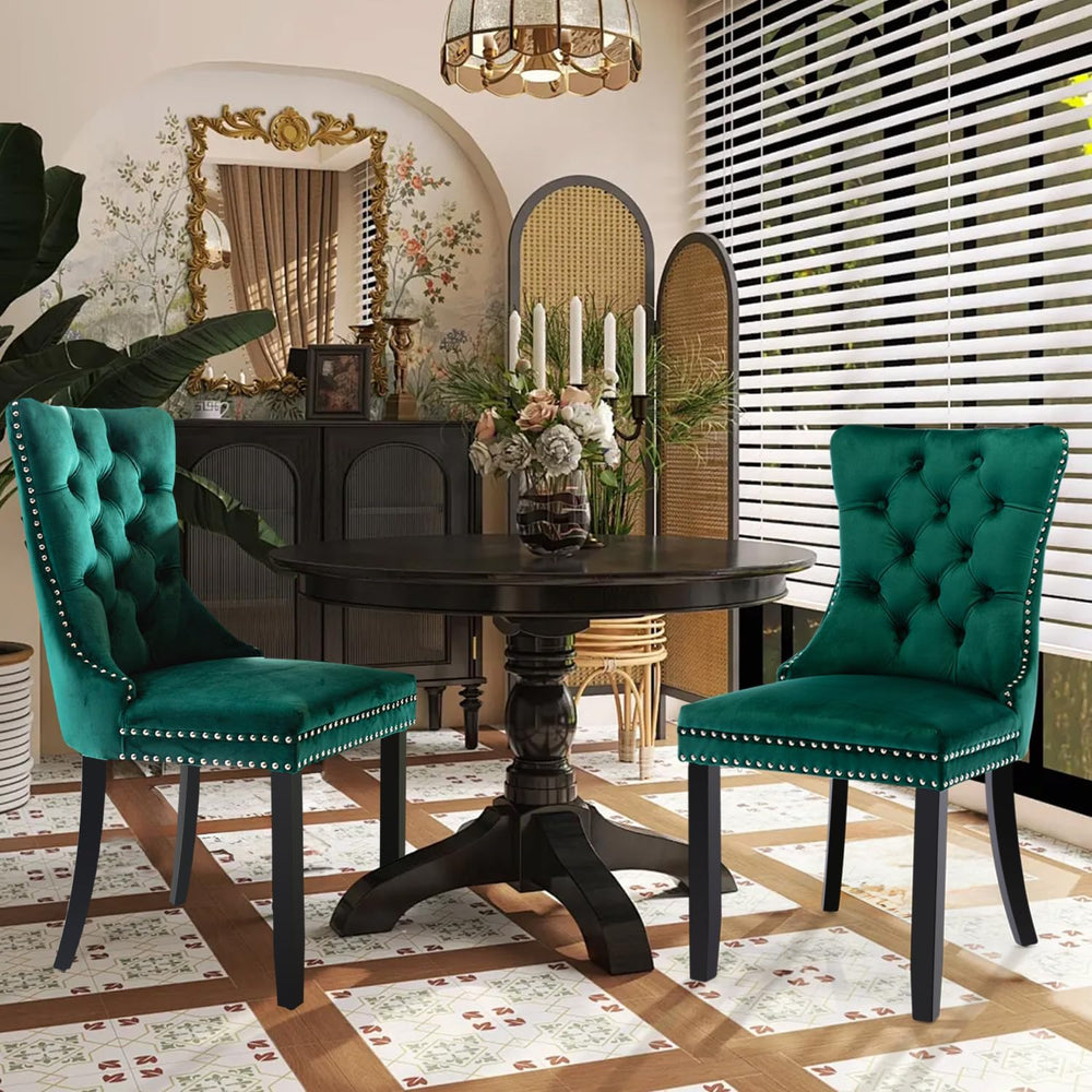Velvet Upholstered Dining Chairs Set of 2, Modern Style Kitchen Side Chairs w...