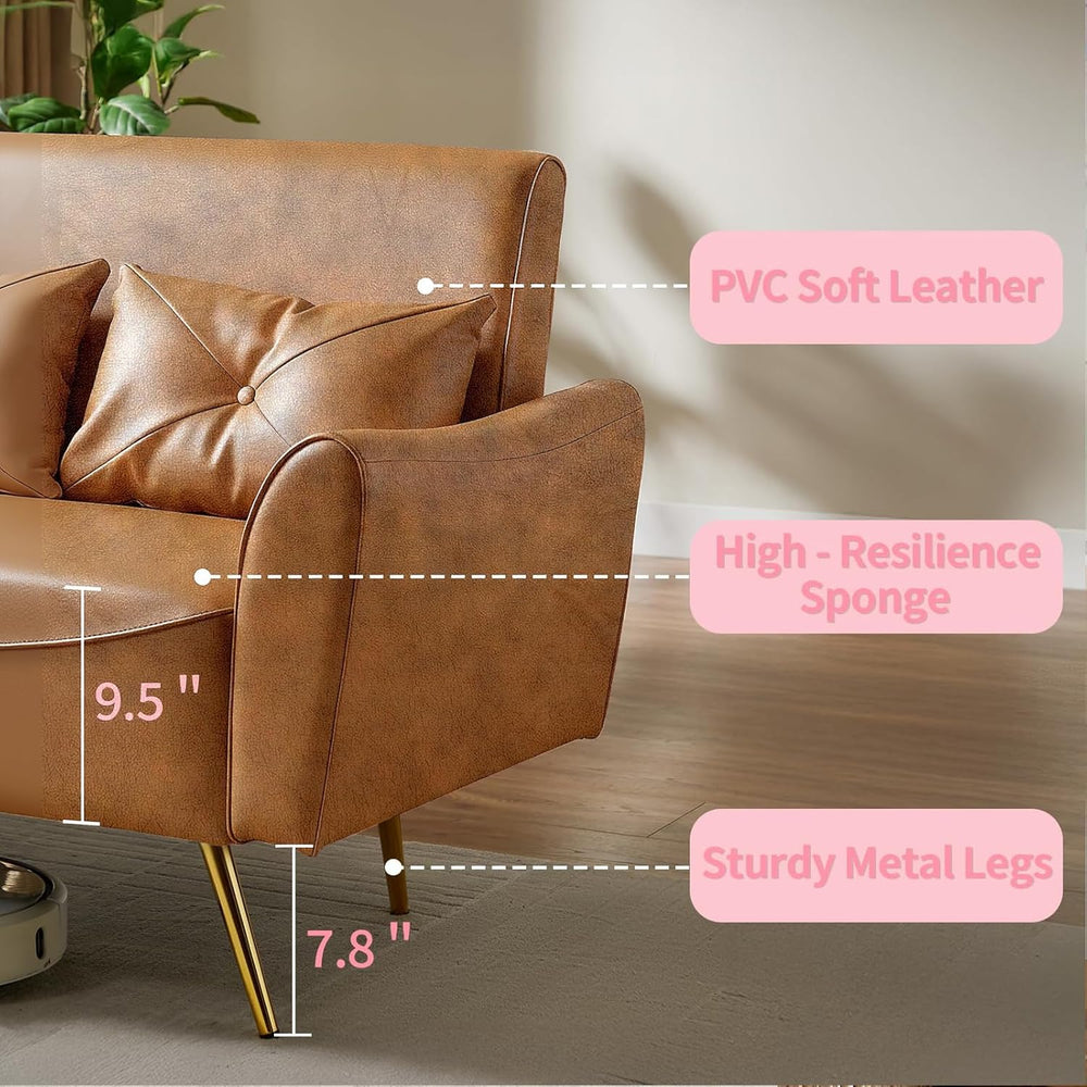 Brelice 47" Faux Leather Loveseat Sofa, Modern Small Couch for Small Spa...