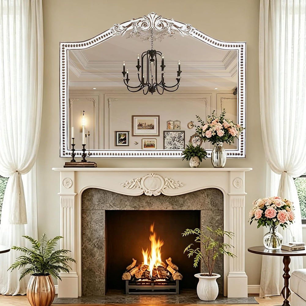 Ornate Baroque Arch Wall Mirror: 32x42 Inch Large Decorative Wood Mirrors