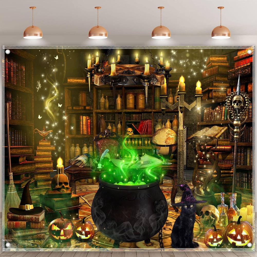 10x8ft Halloween Witch Photography Backdrop Magic Bookshelf Banner