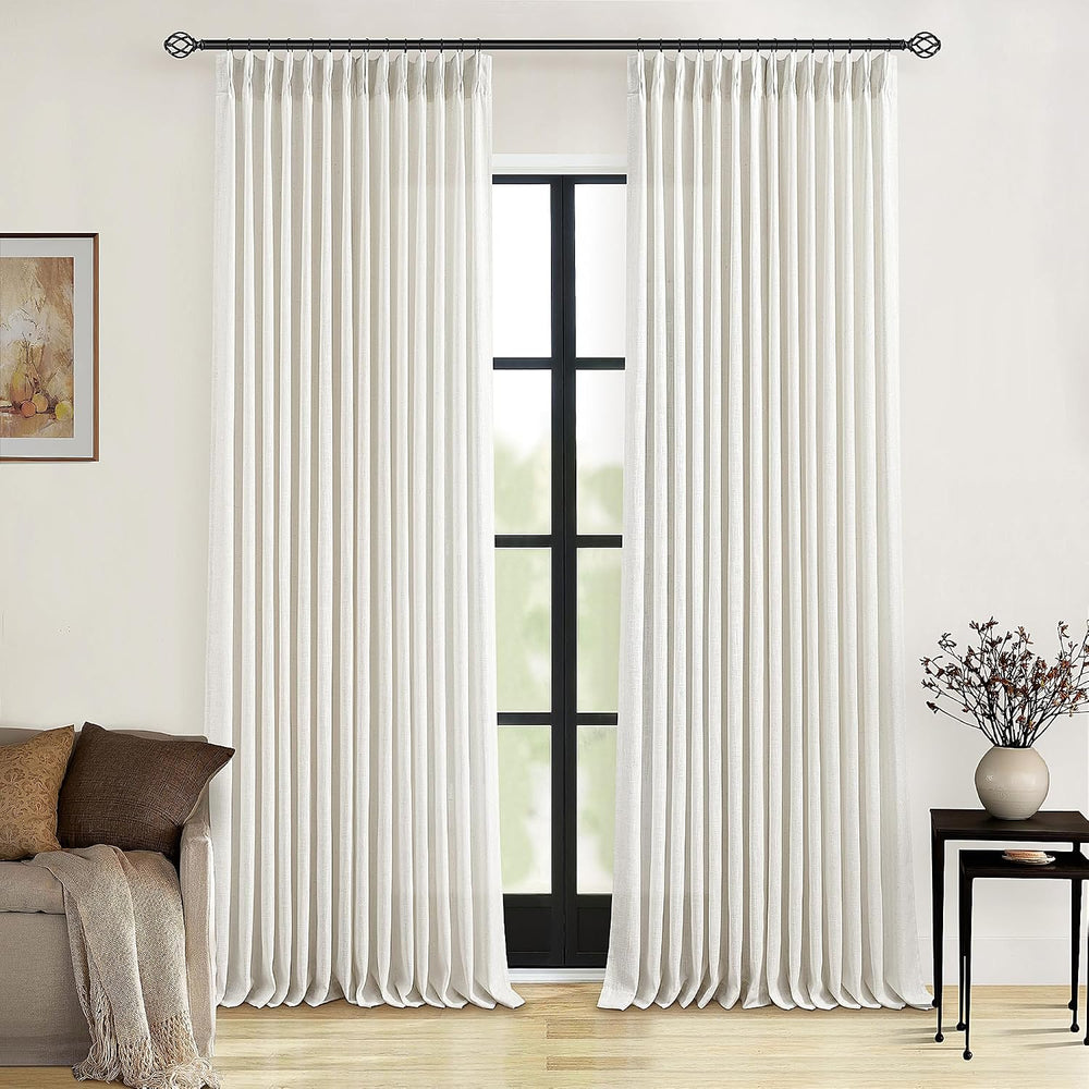 Natural Pinch Pleated Linen Curtains 92 Inches Long 2 Panels Set