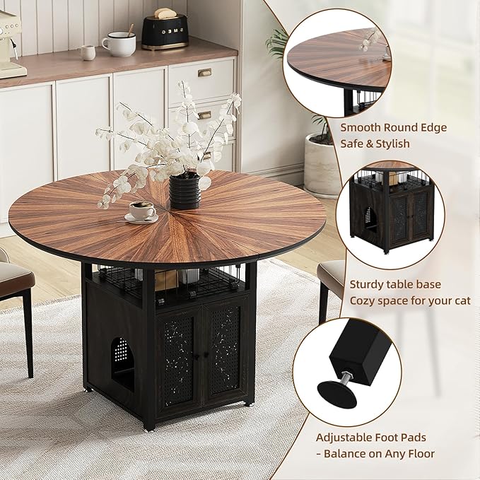 47" Round Dining Table Set for 4-6 People, Large Farmhouse Kitchen Dinin...