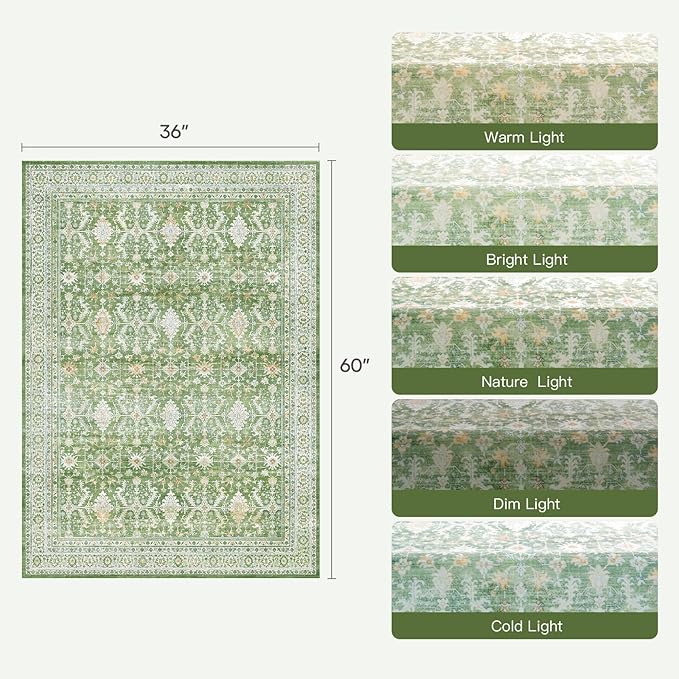 Lofus 3x5 Area Rug for Entryway, Light Green Non Slip Area Rugs for Kitchen