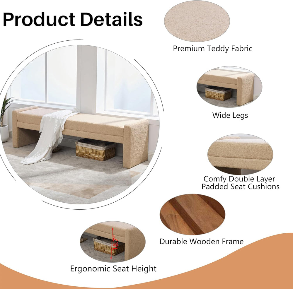 Teddy Bedside Bench for Bedroom King Size,66.9" Minimalist Long Ottoman ...