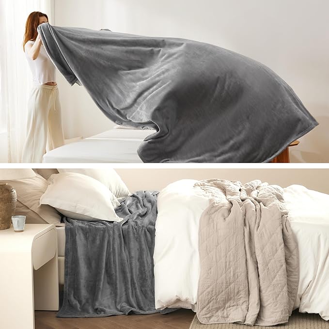 Bedsure GentleSoft Fleece Bed Blankets Large Size Grey