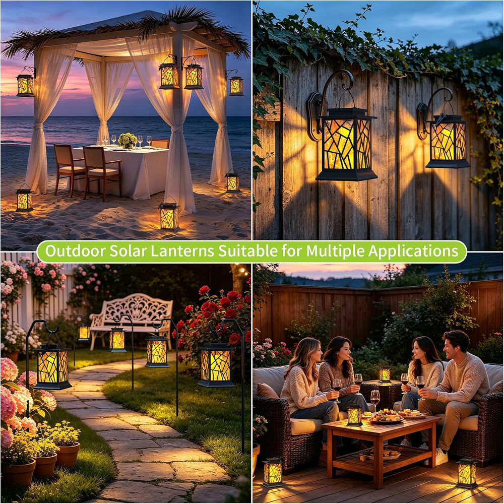 Solar Lanterns Outdoor Waterproof, Flickering Flame Hanging Solar Lights