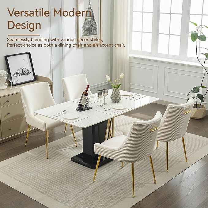 Velvet Dining Chairs Set of 4 Gold Legs,Upholstered Velvet Accent Chairs, Ple...