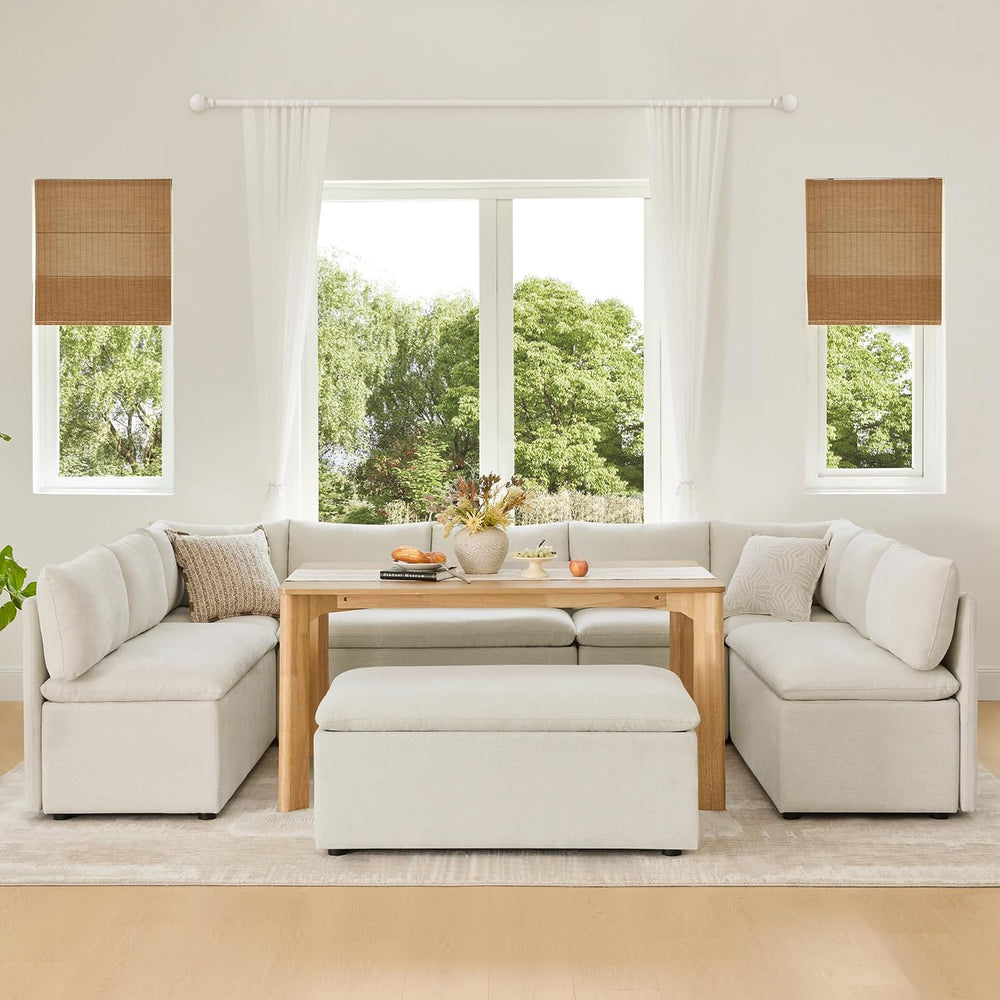 CHITA Breakfast Nook Bench with Storage, Banquette Seating, 5 Seats, Linen