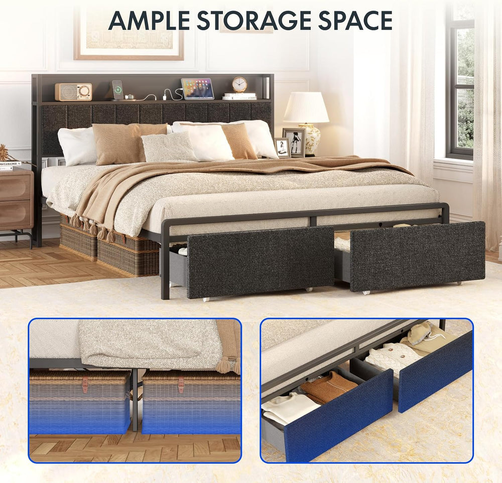 FLEXISPOT Adjustable Bed Base with Storage Headboard & Charging Station
