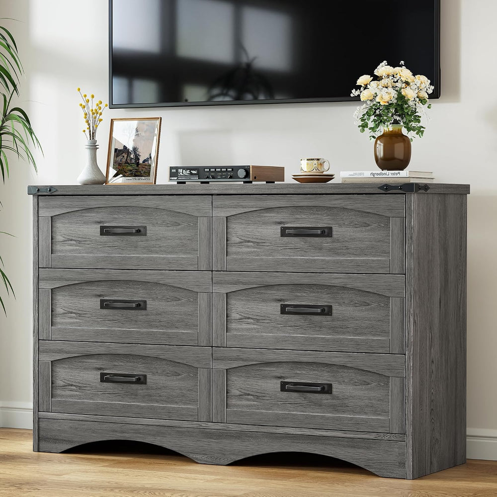 Decofy 47" Farmhouse 6-Drawer Dresser for Bedroom, Grey
