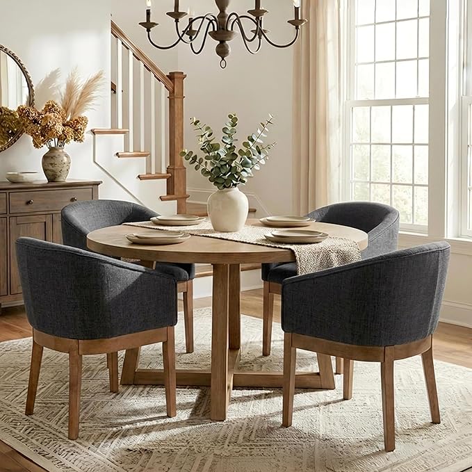 Mid Century Modern Upholstered Barrel Dining Chairs with Arms Set of 4, Farmh...