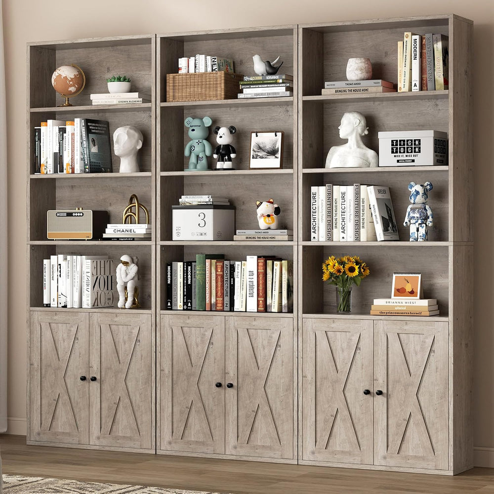 Shintenchi 6 Tier Bookshelf with Doors, Tall Standing Bookcase