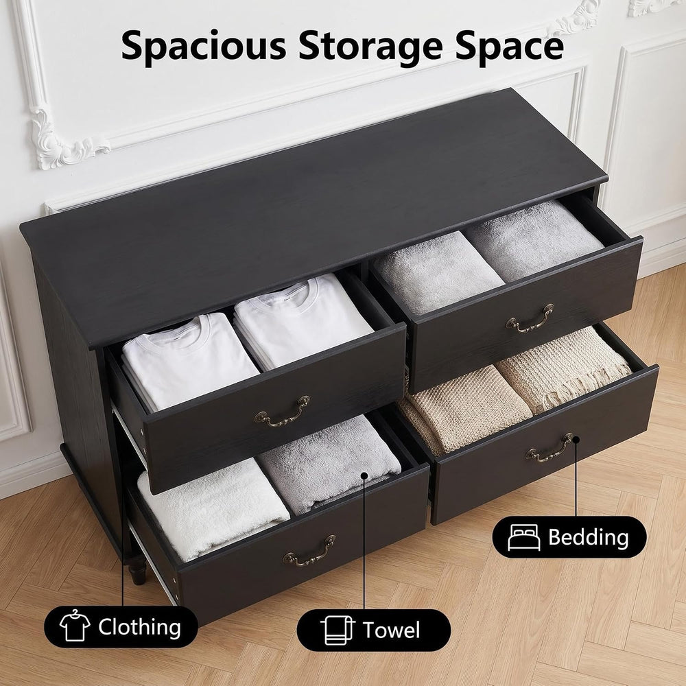 Farmhouse 6 Drawers Dresser for Bedroom Black