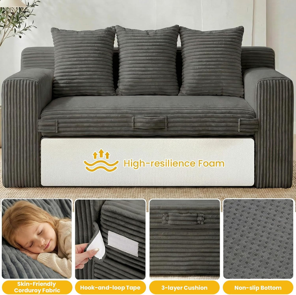 Boneless Couch,3 Seater Boneless Couch Bed – 3-in-1 Convertible Sleeper Sofa ...