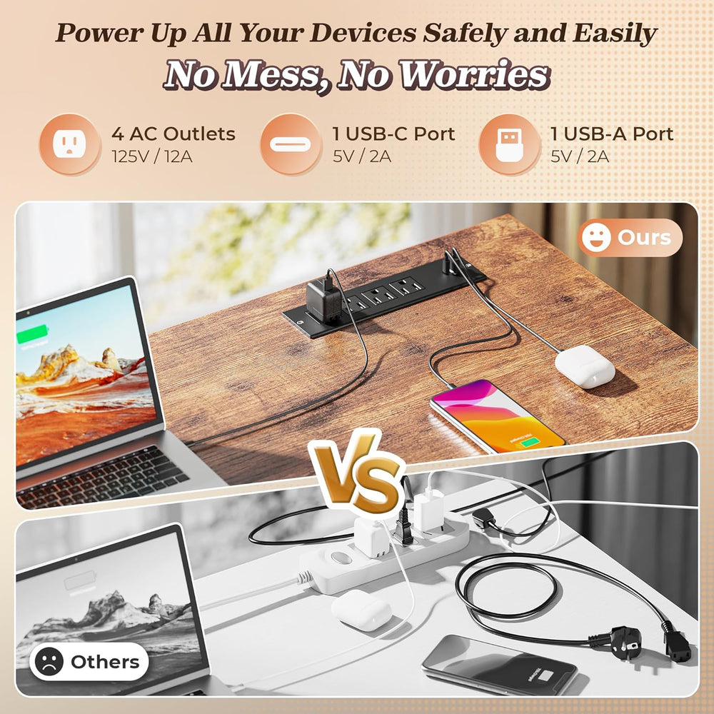 PRAISUN 61" L Shaped Desk with Power Outlets and USB-C Port, Reversible ...
