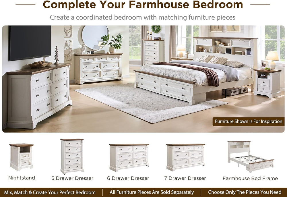 T4TREAM Farmhouse 6 Drawers Dresser for Bedroom, 54" Wide Wooden Chests