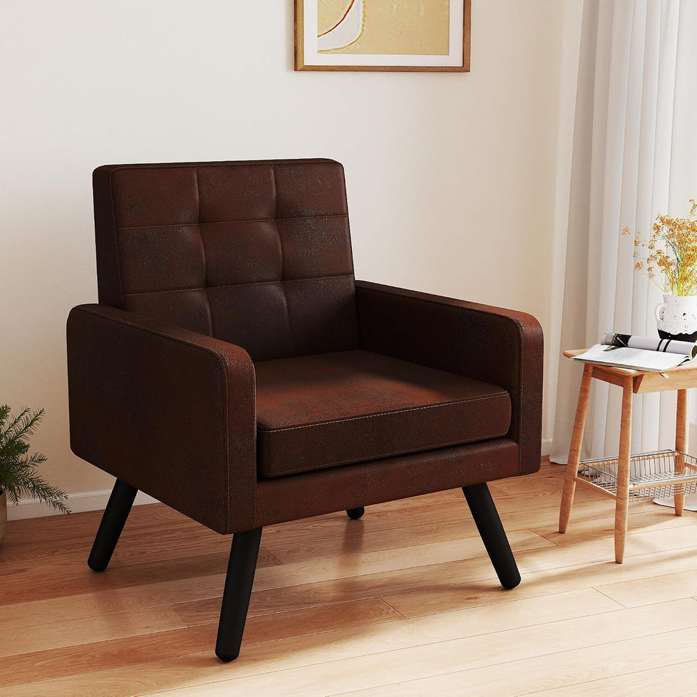 Accent Chair for Living Room, Cozy Faux Leather Armchair, Bronze
