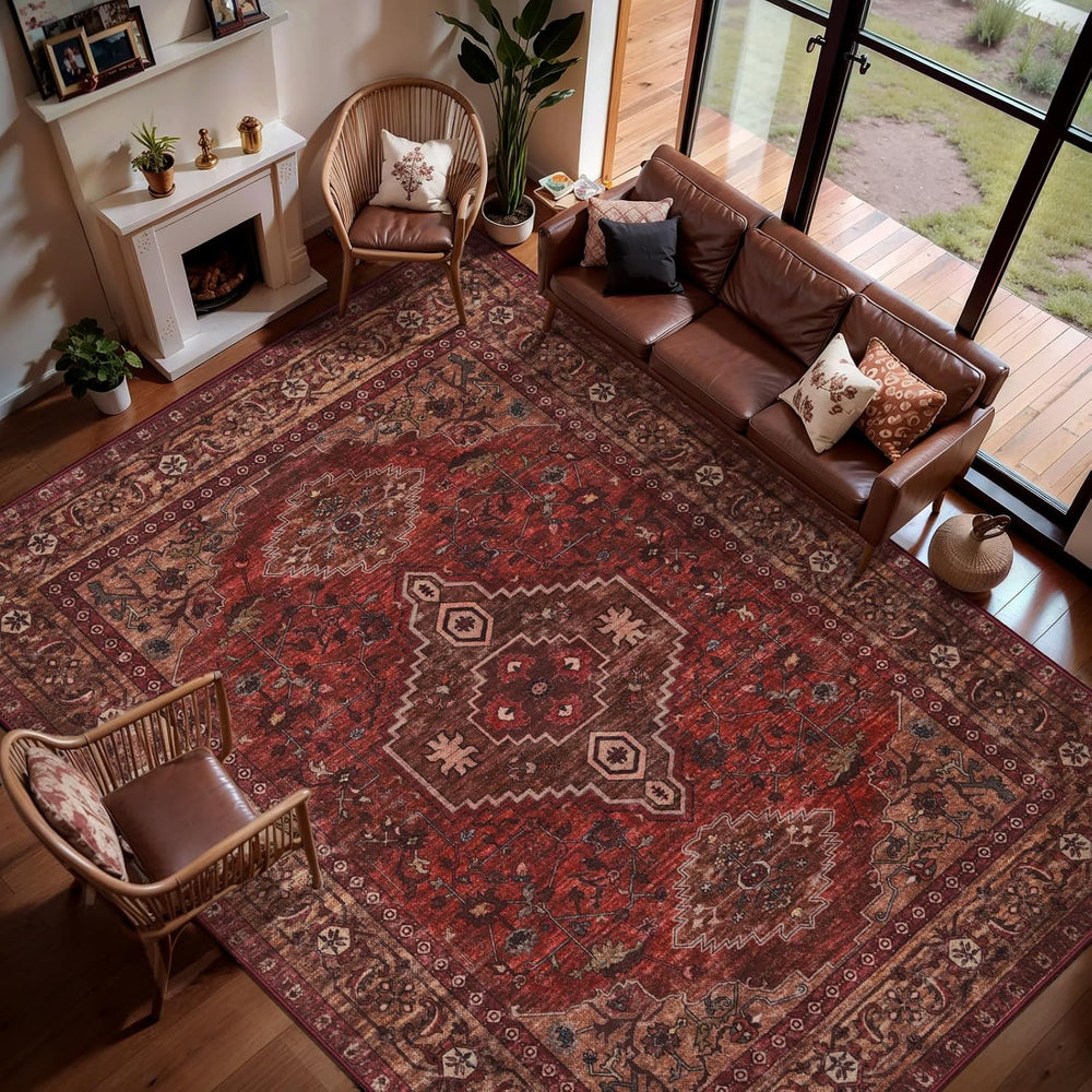 Tangsoo Red 8x10 Washable Area Rugs for Living Room, Non Slip Large Rug