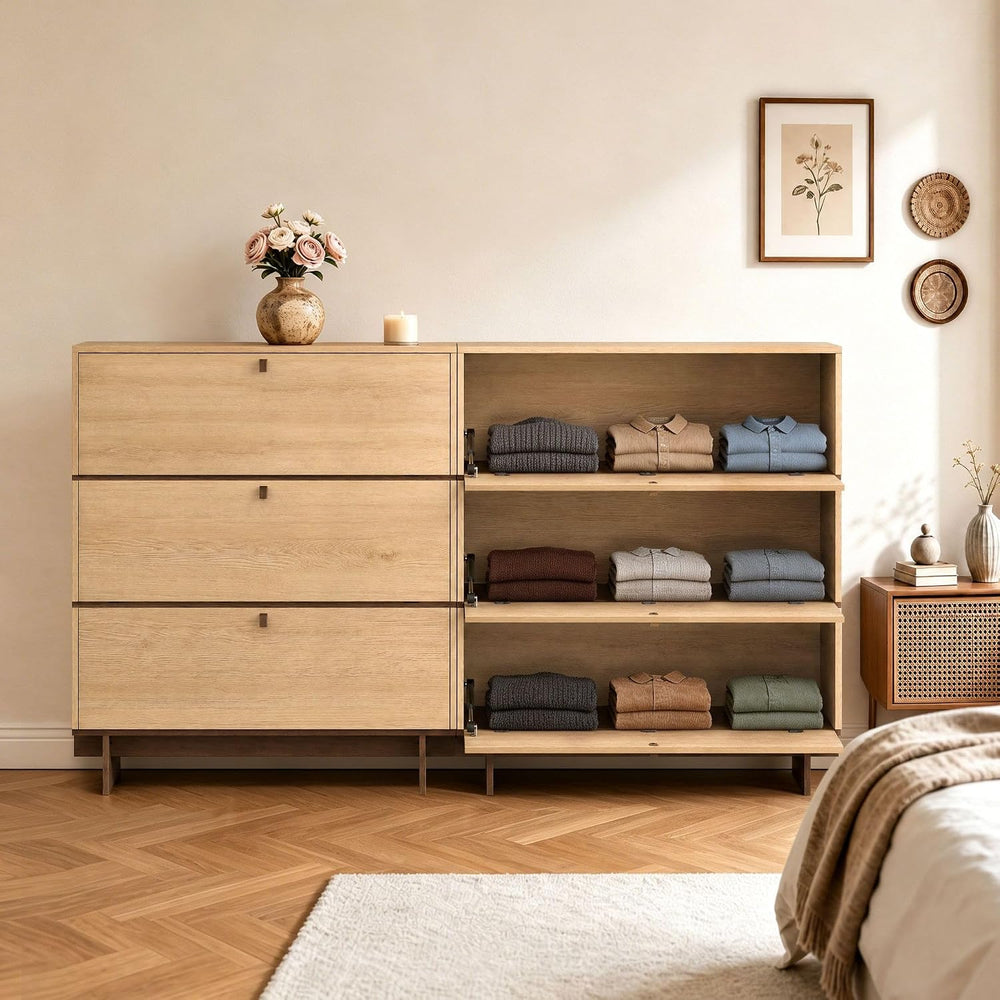 Sebastack 3 Drawer Dresser,29.5"W Stackable Storage Cabinet in Nature Oak