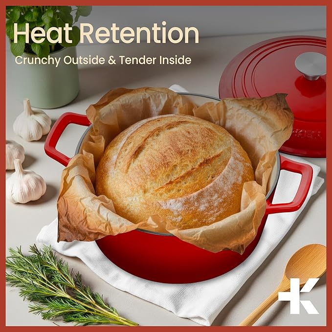 Bakken Enameled Cast Iron Dutch Oven Pot, 6QT Dutch Oven