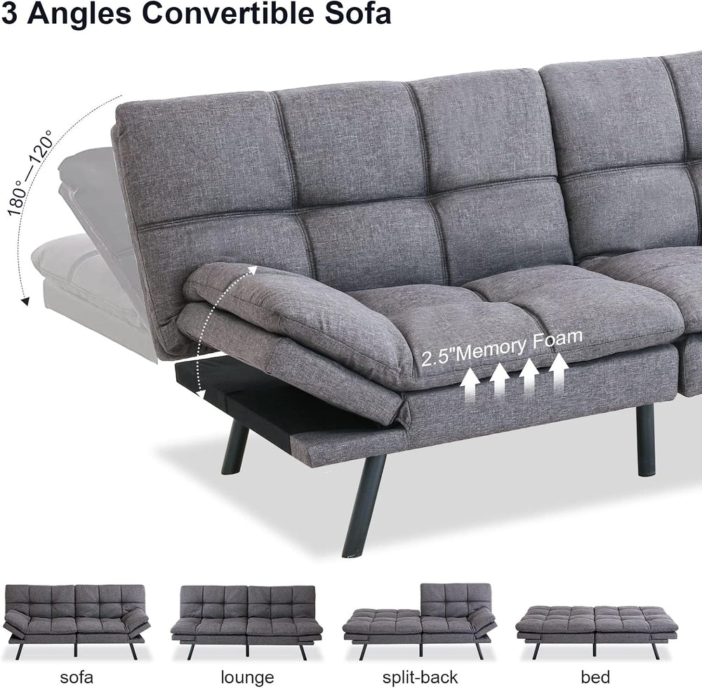 Maxspeed Futon Sofa Bed, Memory Foam Couch Convertible Loveseat, Sleeper Sofa...
