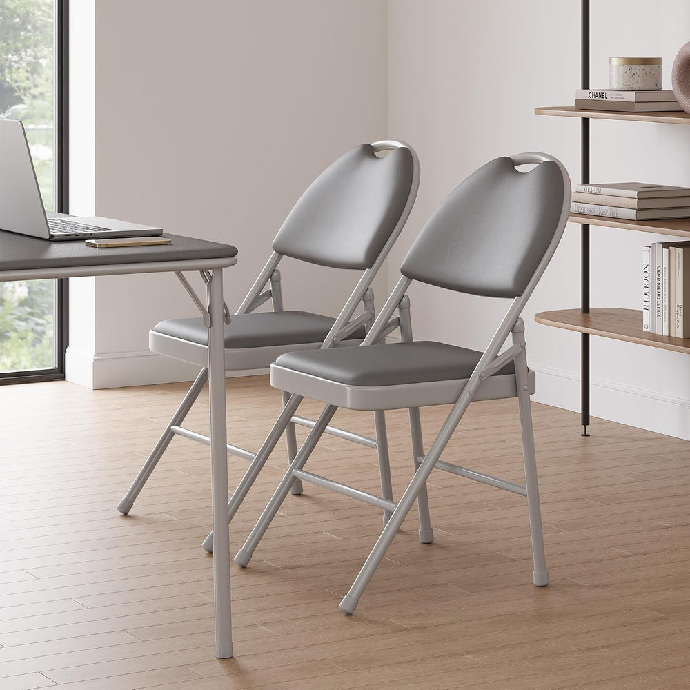 IDEALHOUSE 4 Pack Folding Chairs with PU Leather Padded Cushion, 350Lbs Capac...