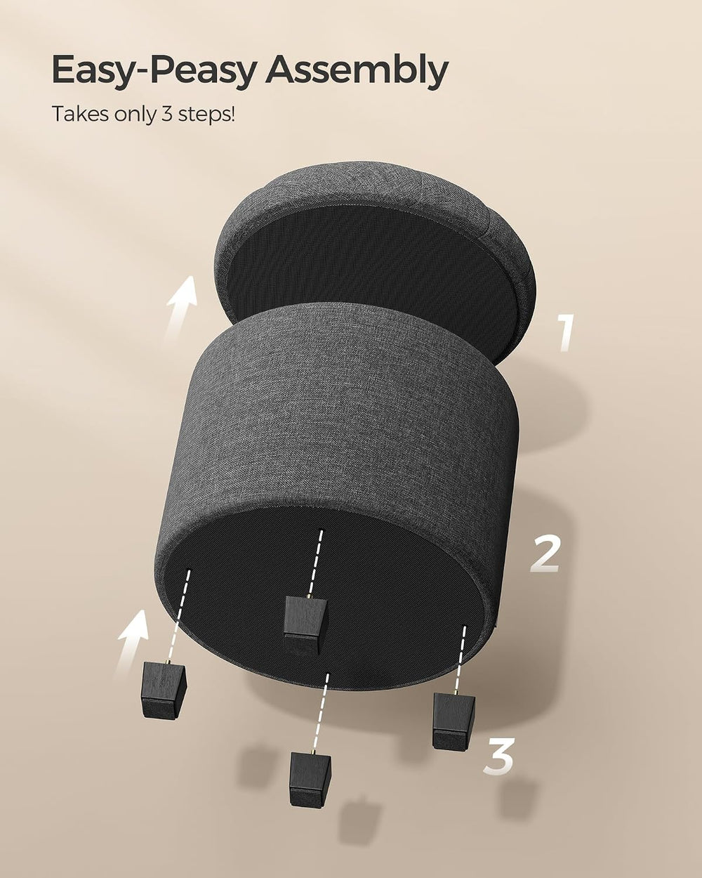 SONGMICS Round Ottoman with Storage, Vanity Stool, Linen-Look Fabric