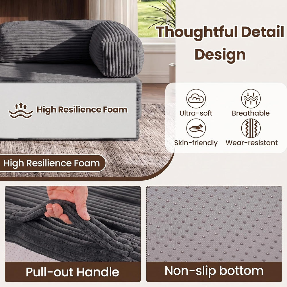 5-in-1 Convertible Sofa Bed,60" Boneless Couch with Pull Out Bed,Tri-Fol...