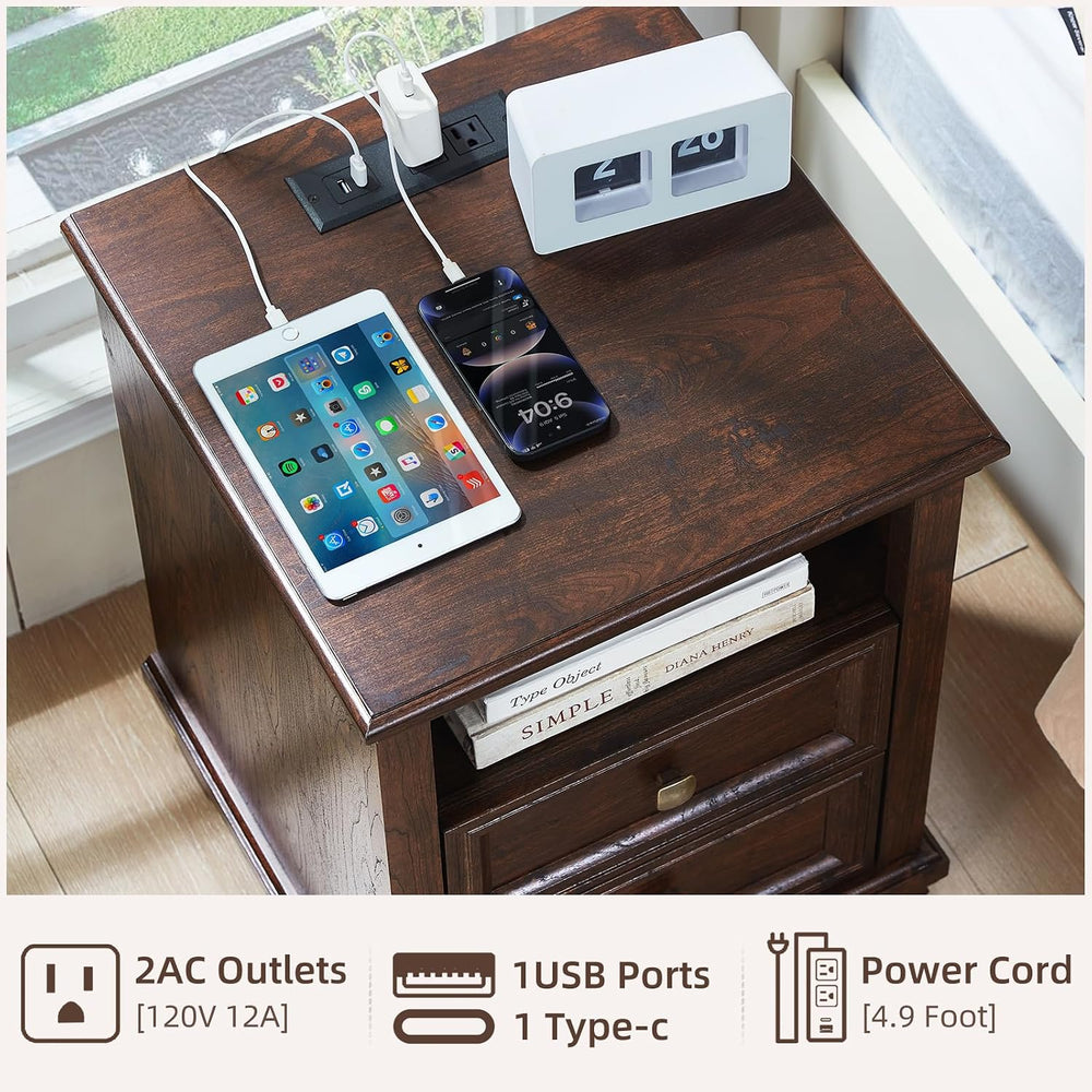 Farmhouse Dresser and Nightstand Sets 3 Piece, Walnut